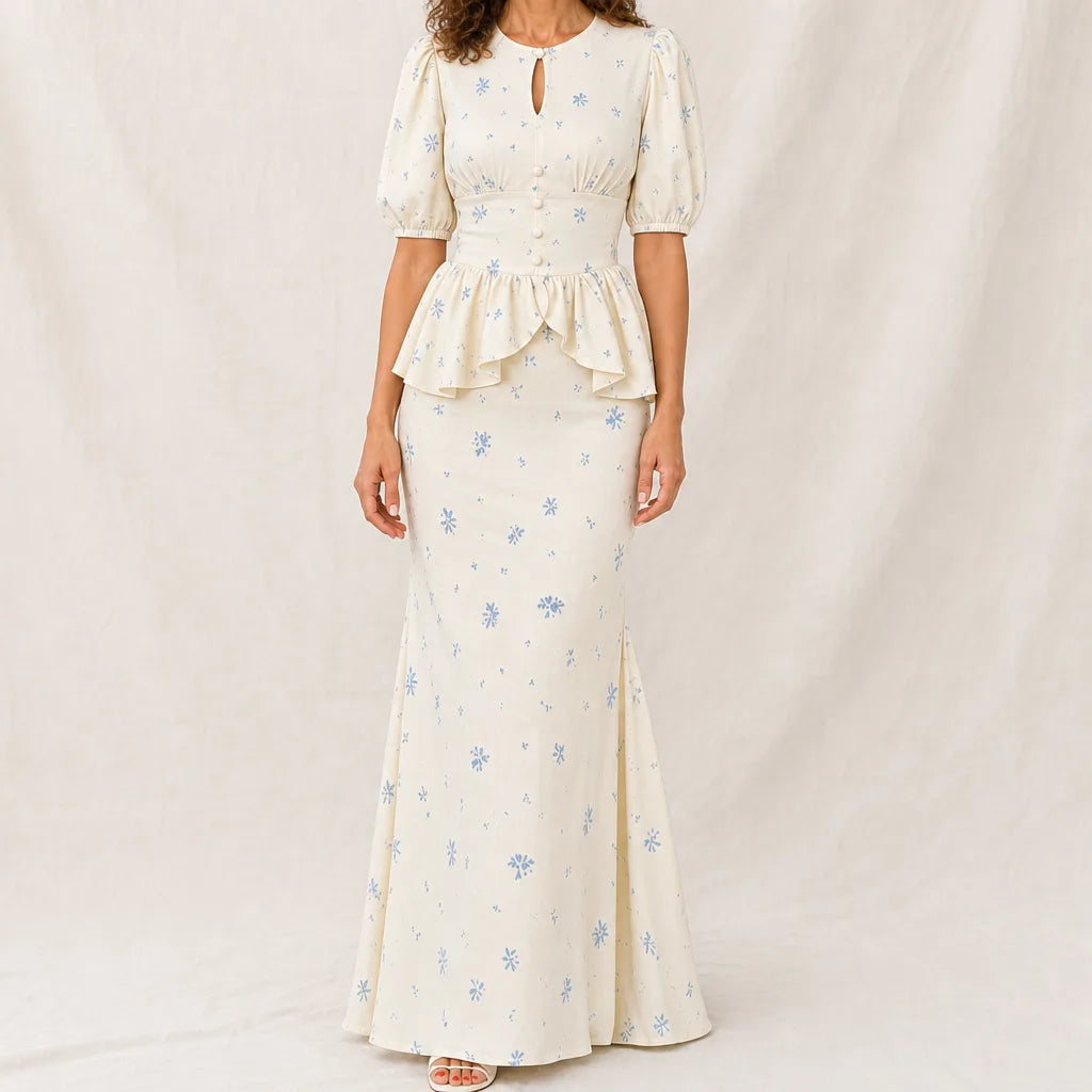 The Rosalind Floral Mermaid Dress - Color:Yellow;Size:XS