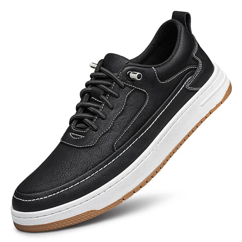 Thorne | Men's Orthopaedic Leather Trainers  - Color:Black;Size:38