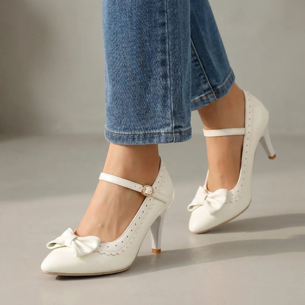 Tina Bow Strap Pumps - Color:White;Size:35