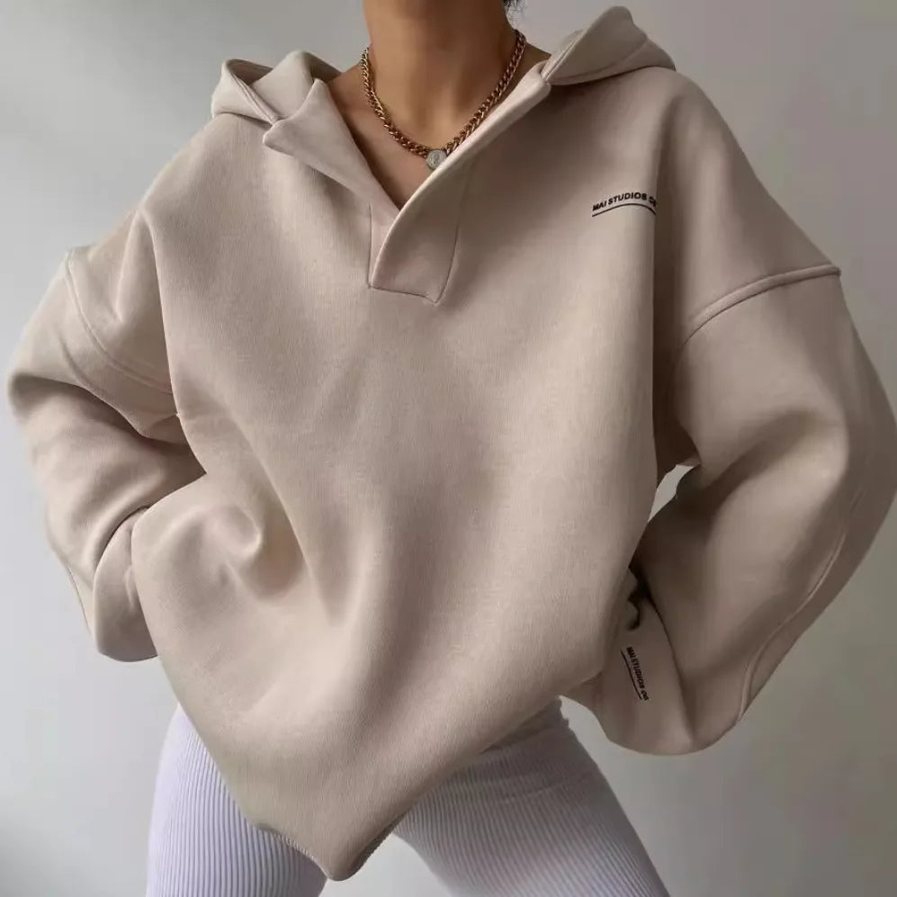 Tracy | Women's Oversized Hoodie - Color:Beige;Size:S