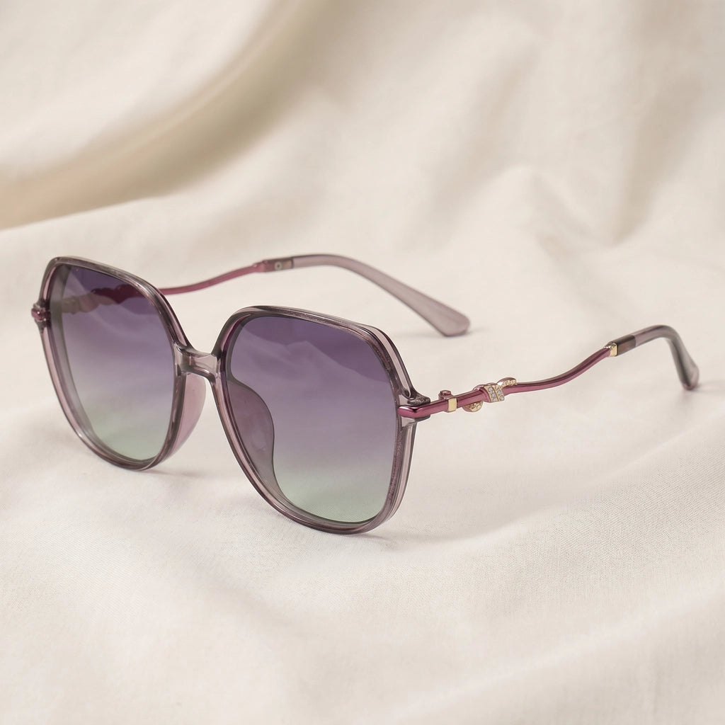 Rose Square Polarized Shades - Color:Transparent Purple Frame Gradient Purple C4