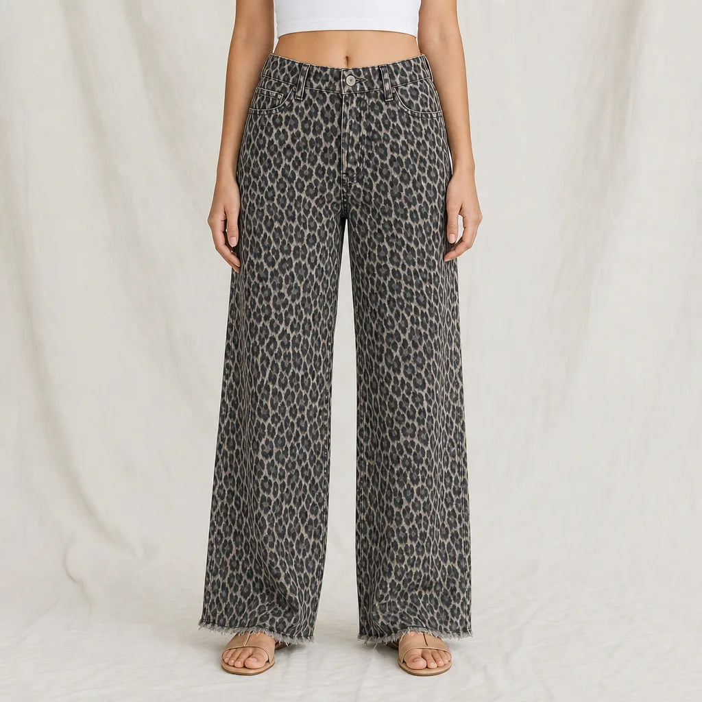 Trenton Leopard Wide-Leg Jeans - Color:Leopard;Size:S