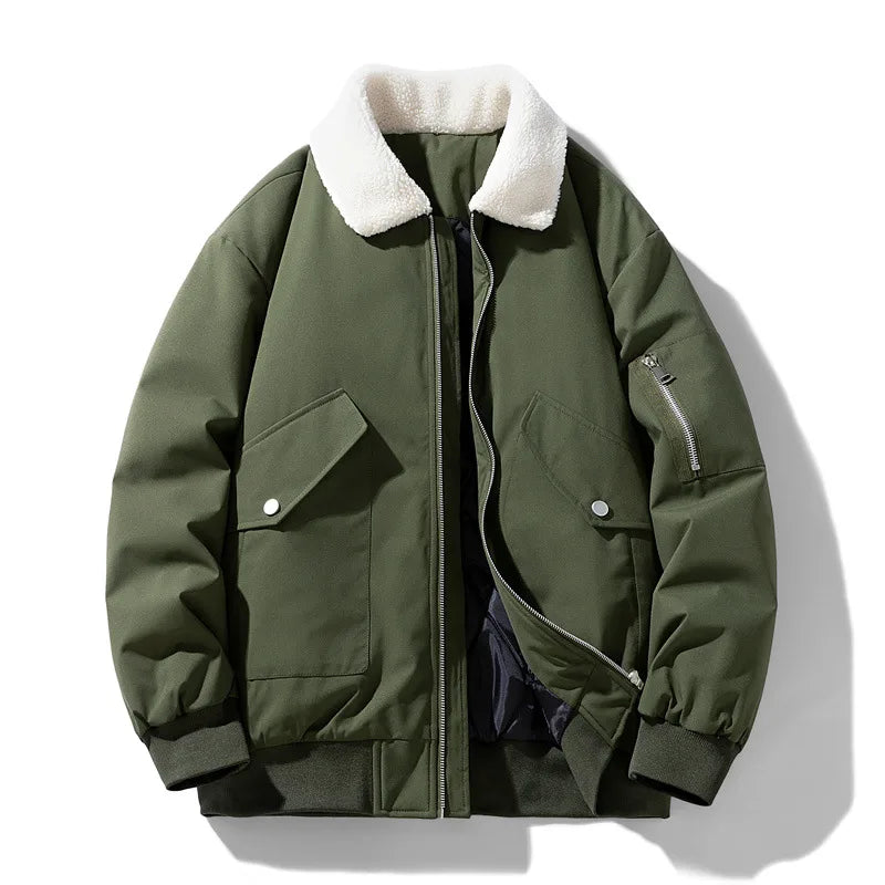 Tucker | Men's Aviator Winter Bomber Jacket - Color:Military Green;Size:S