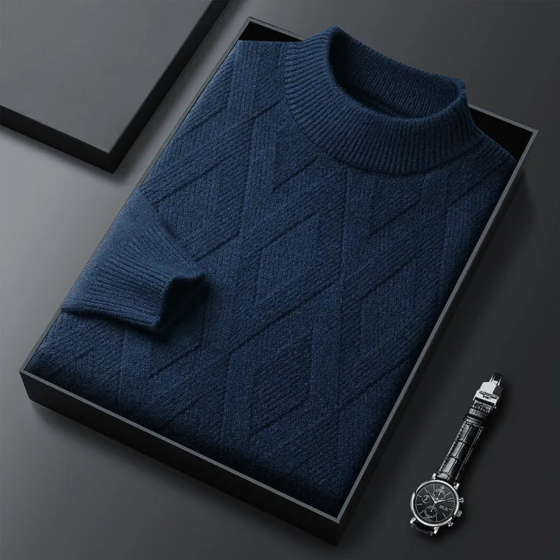 Tyrell | Men's Diamond Quilted Crew Neck Jumper - Size:S;Color:Blue