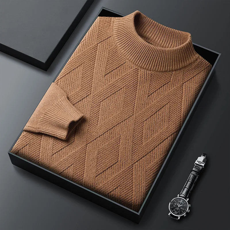 Tyrell | Men's Diamond Quilted Crew Neck Jumper - Size:S;Color:Camel