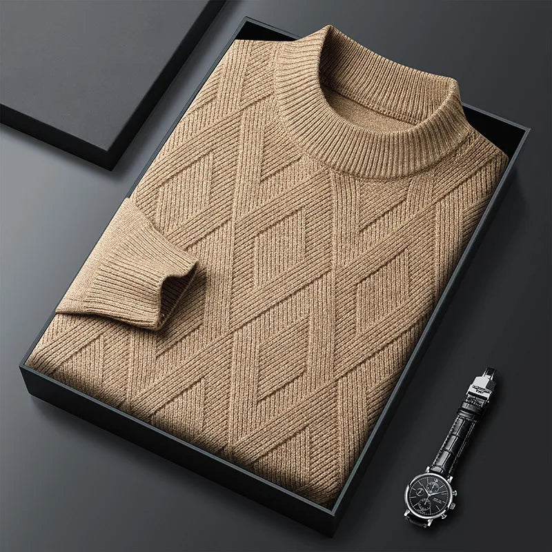 Tyrell | Men's Diamond Quilted Crew Neck Jumper - Khaki