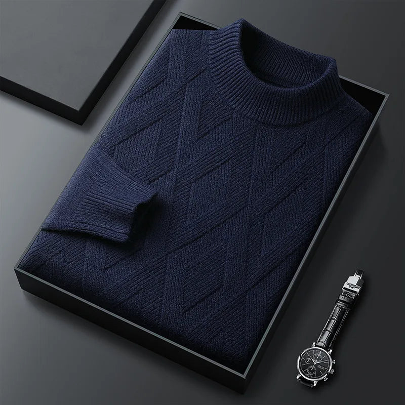 Tyrell | Men's Diamond Quilted Crew Neck Jumper - Size:S;Color:Navy Blue