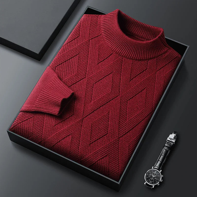 Tyrell | Men's Diamond Quilted Crew Neck Jumper - Size:S;Color:Red