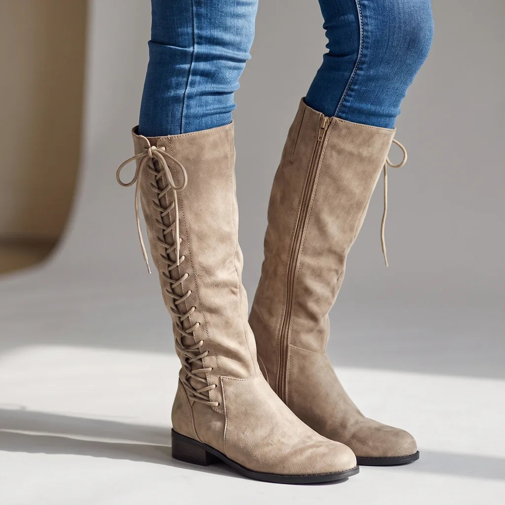 Valentina Knee High Boots - Color:Khaki;Size:35