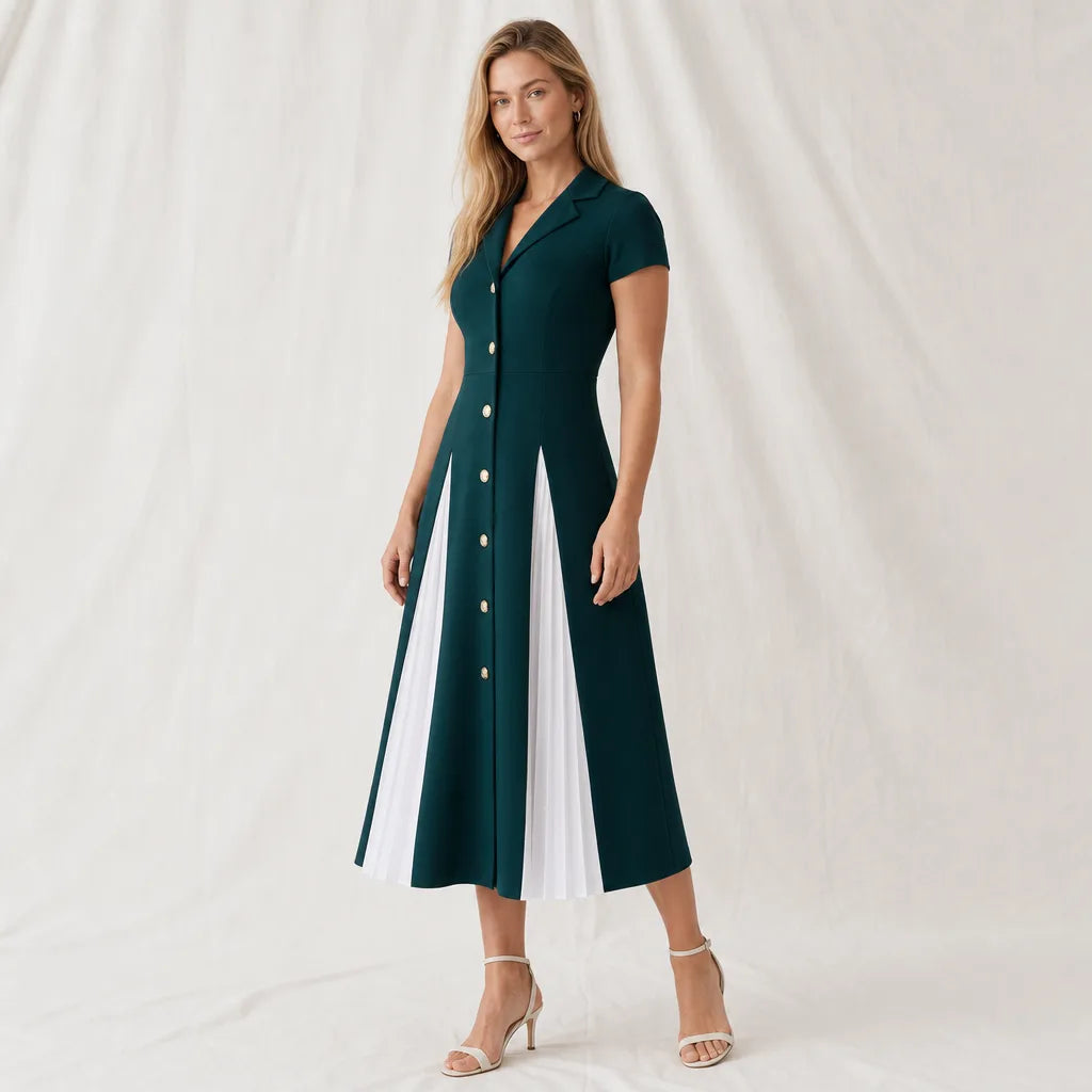 Women's Green Rutherford Colorblock Collared Dress