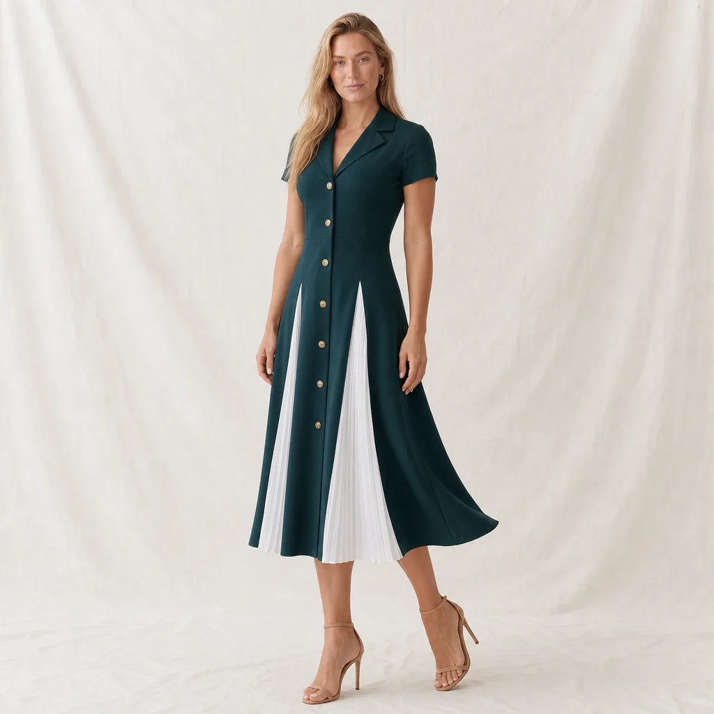 Women's Green Rutherford Colorblock Collared Dress