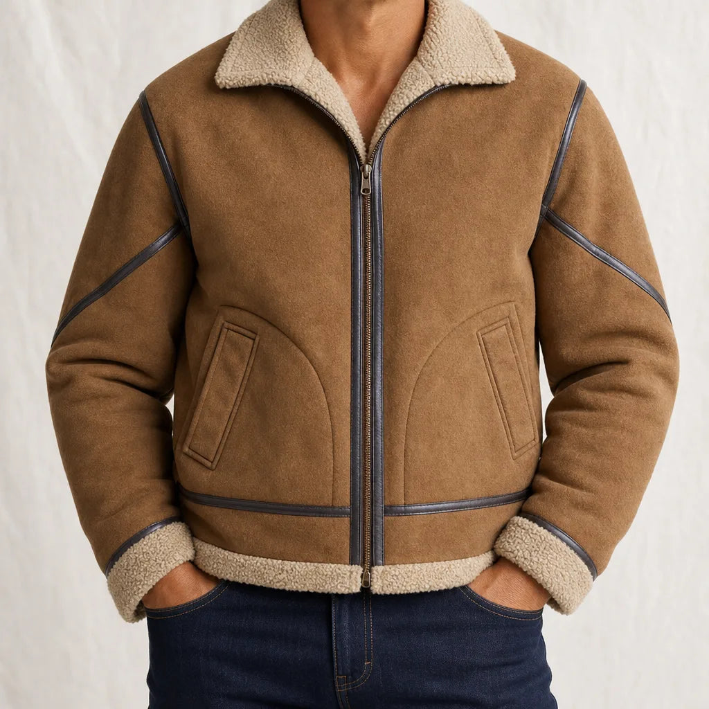 Vaughn | Men's Sherpa Lined Bomber Jacket  - Color:Brown;Size:S