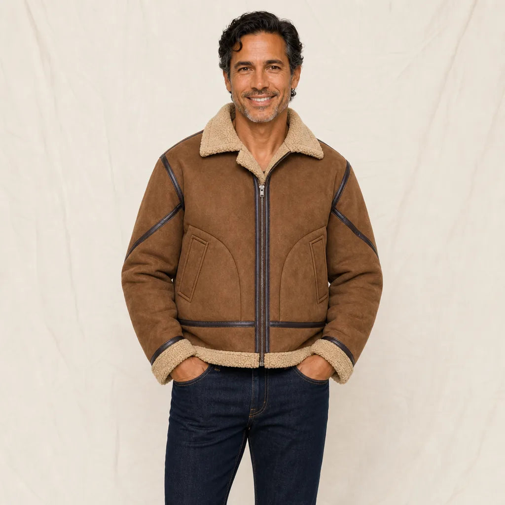 Men's Brown Vaughn | Men's Sherpa Lined Bomber Jacket -No match