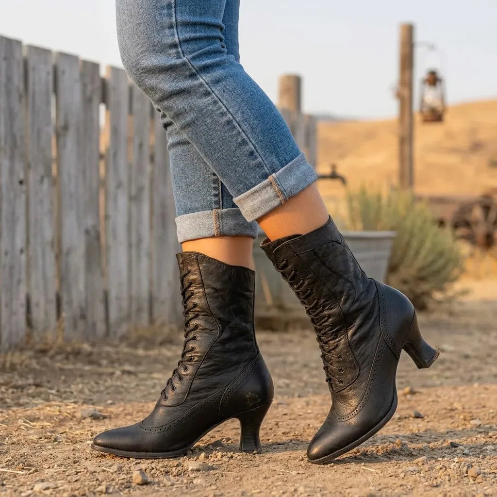 Victoria | Women's Western Vintage Boots  - Color:Black;Size:35