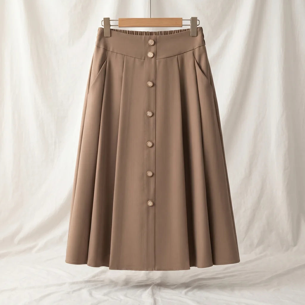 Violet Pleated Midi Skirt - Color:Beige;Size:S