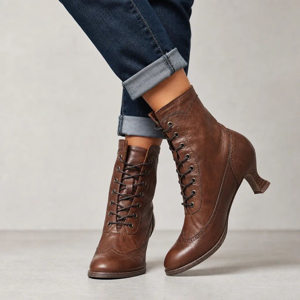 Juliette | Women's Fall Brown Ankle Lace Boots - Color:Brown;Size:35