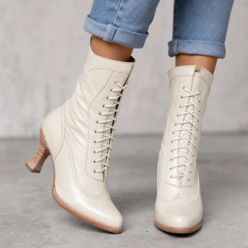 Juliette | Women's Fall Brown Ankle Lace Boots - Color:White;Size:35