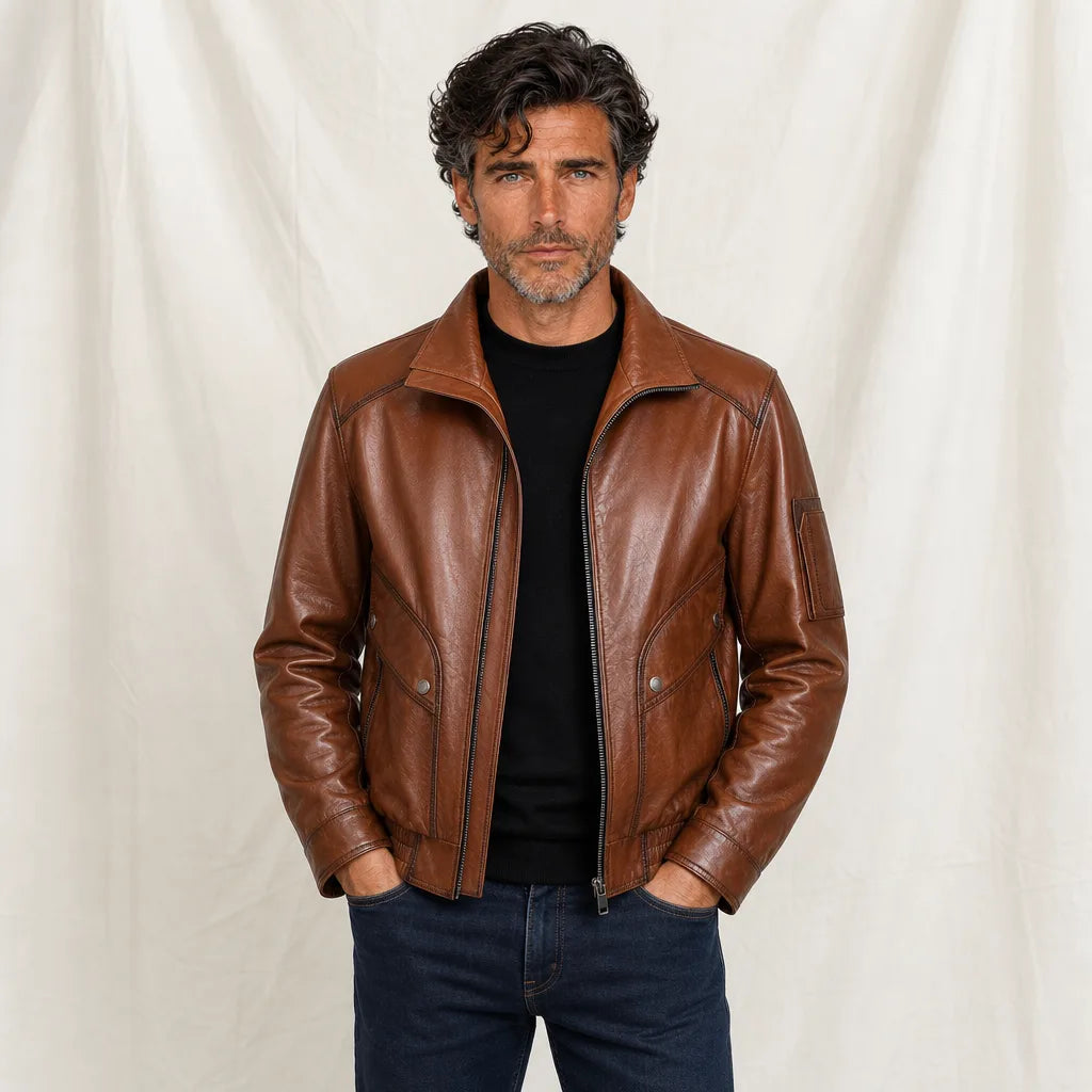 Men's Brown Warburton Leather Moto Jacket