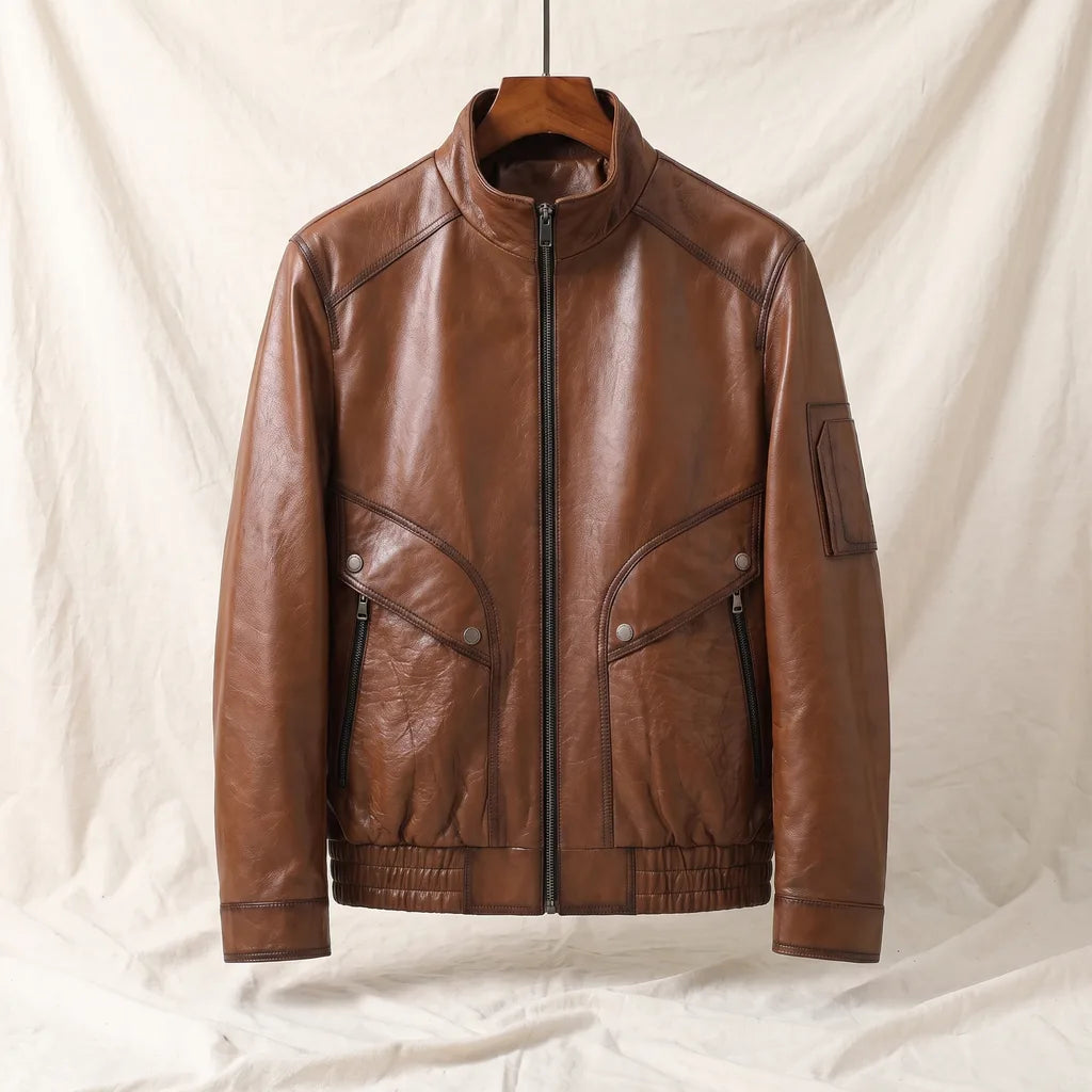 Men's Brown Warburton Leather Moto Jacket