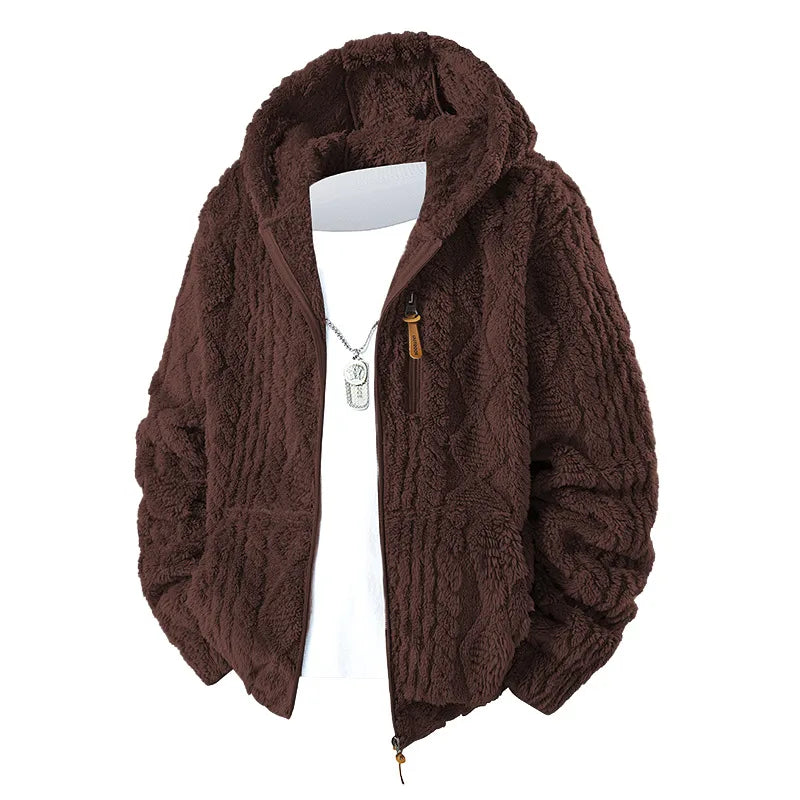 Warfield | Men's Cable Knitted Fleece Hooded Jacket - Color:Coffee;Size:XS