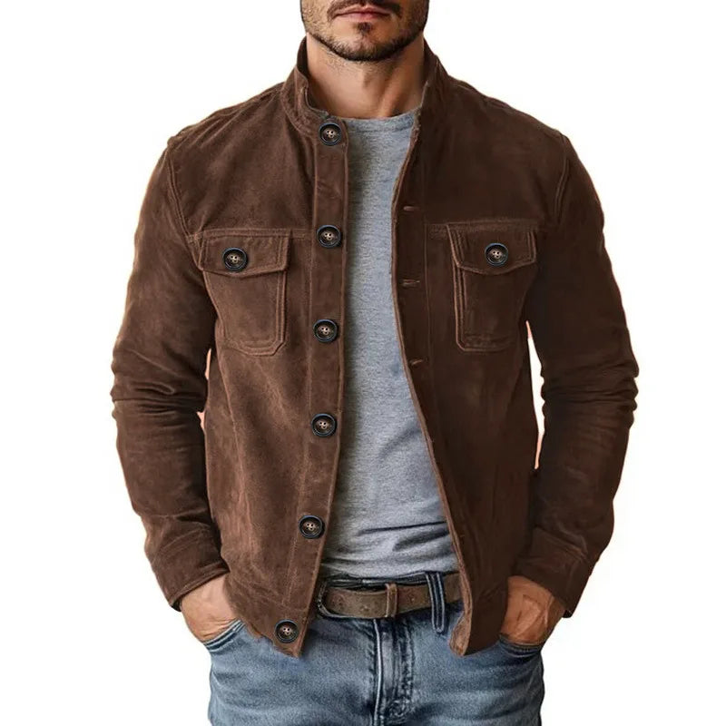 Warwick | Men's Vintage Stand-Collar Jacket - Color:Dark Brown;Size:XS