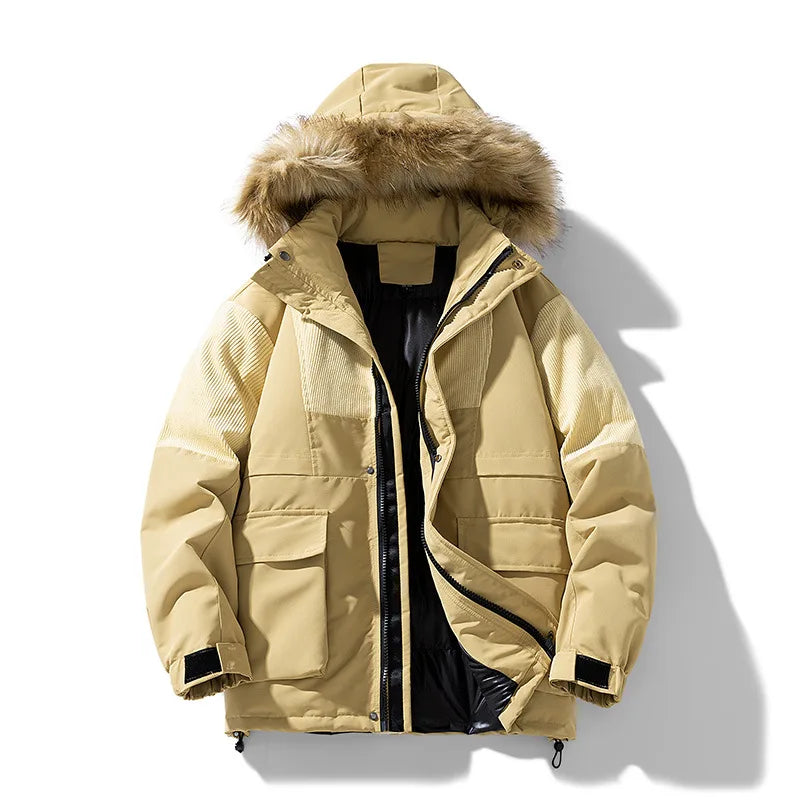 Wayne | Men's Winter Hooded Ski Jacket - Khaki