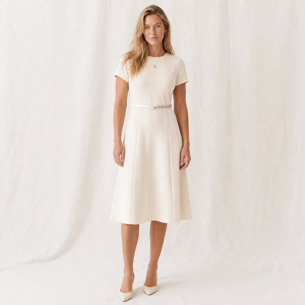 Wendy Midi Dress - Color:Cream;Size:XS