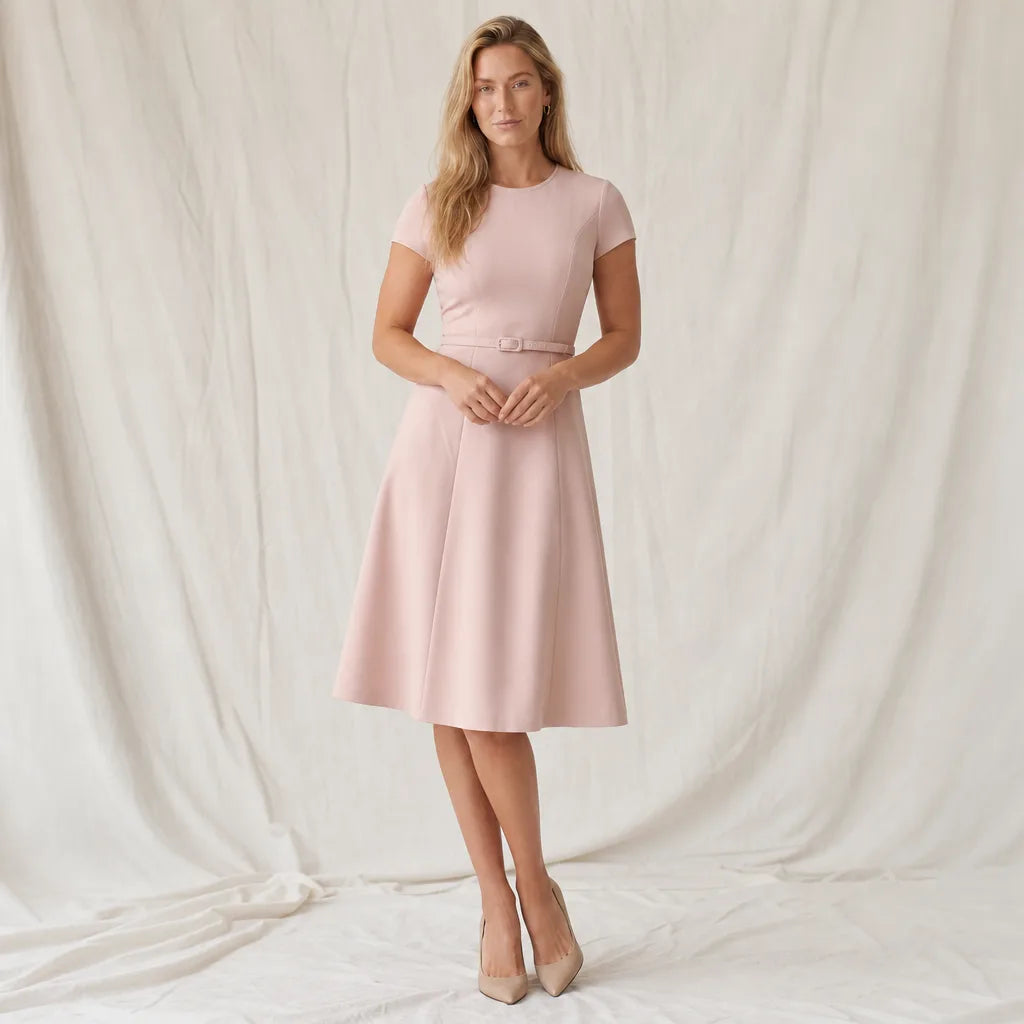 Wendy Midi Dress - Color:Pink;Size:XS