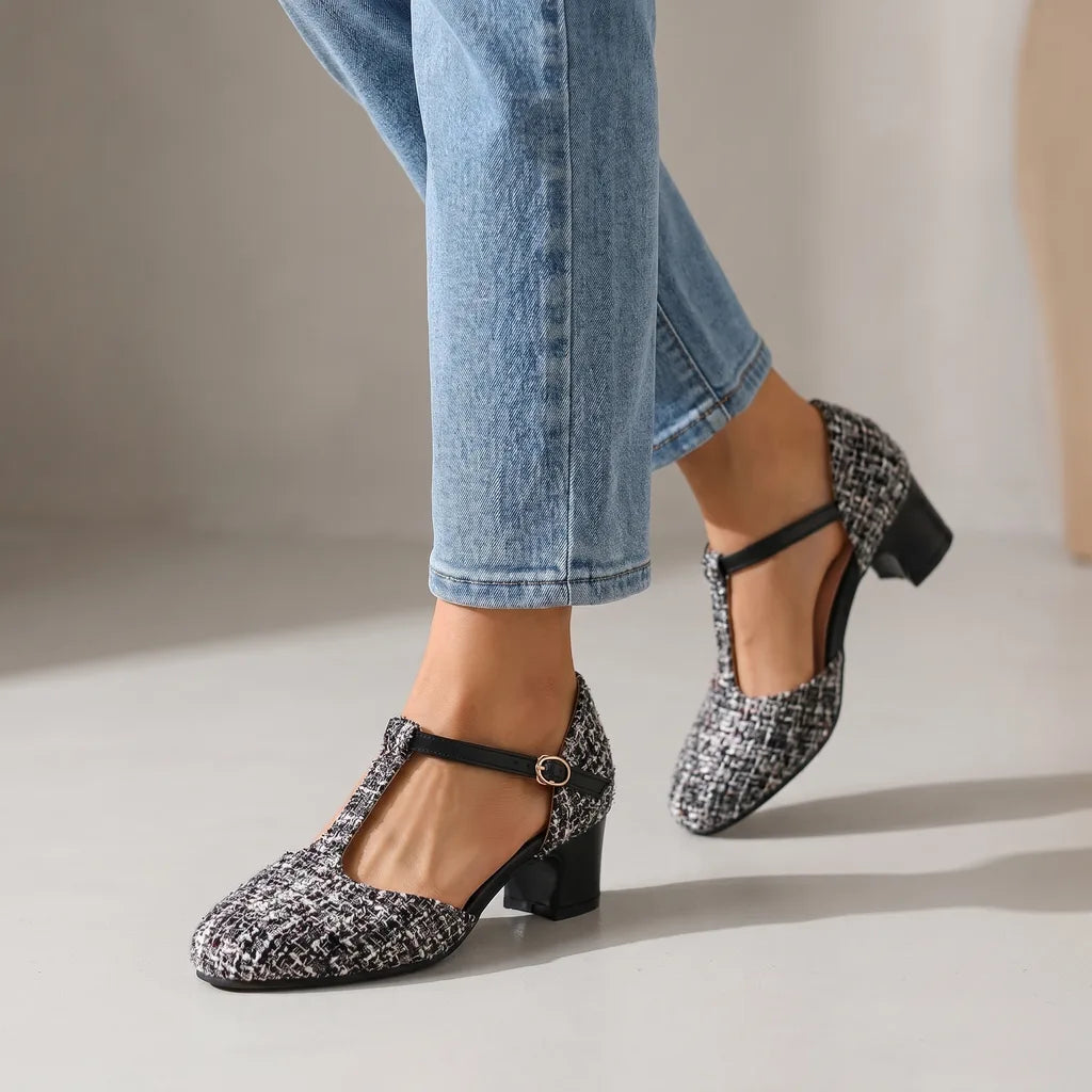 Wenley T-Strap Heels  - Color:Black;Size:35