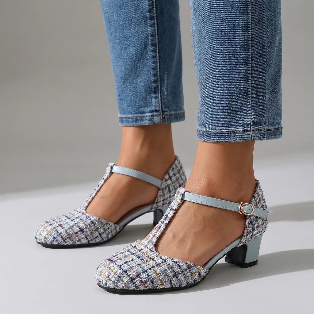Wenley T-Strap Heels  - Color:Blue;Size:35