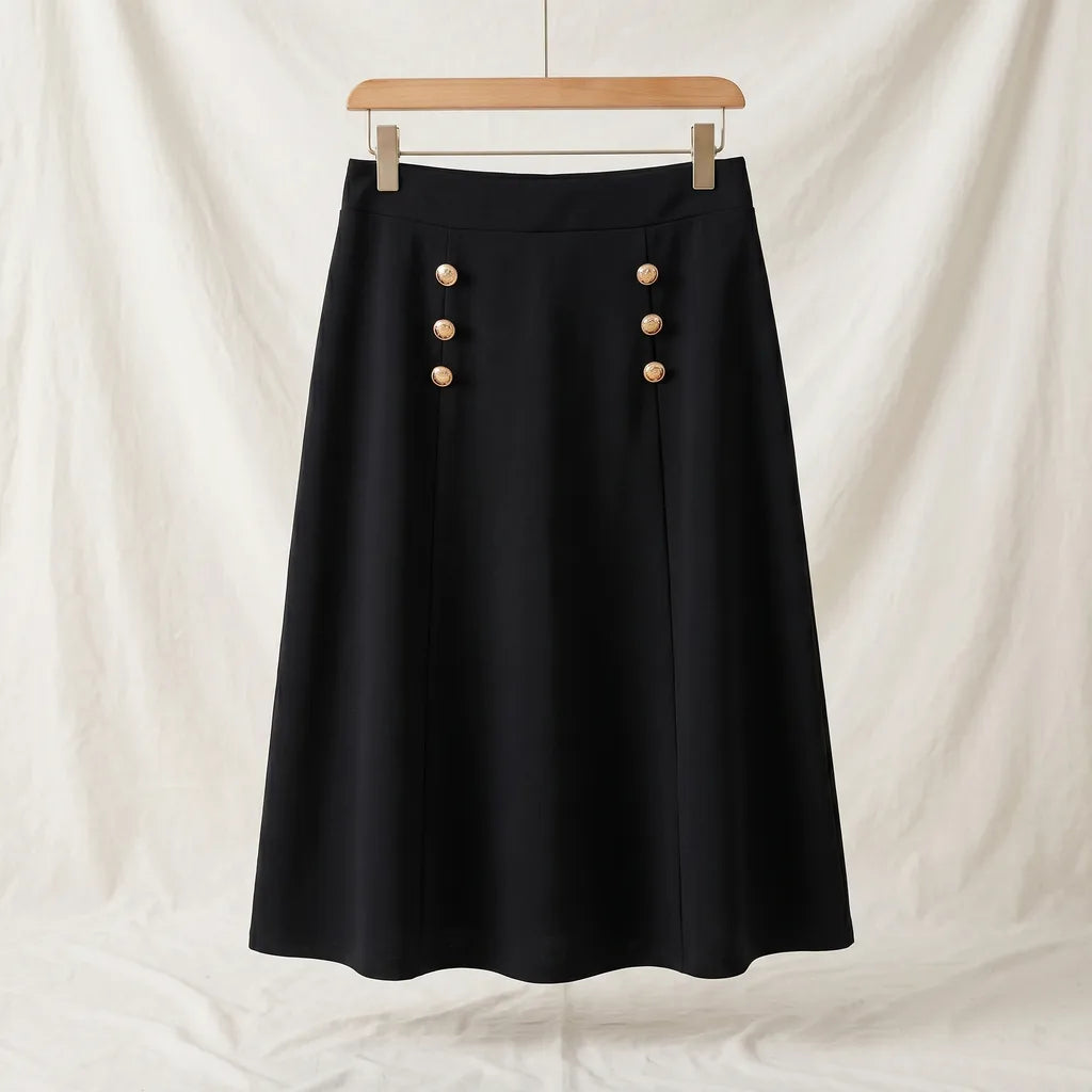 Weslie Button A-Line Skirt - Color:Black;Size:XS