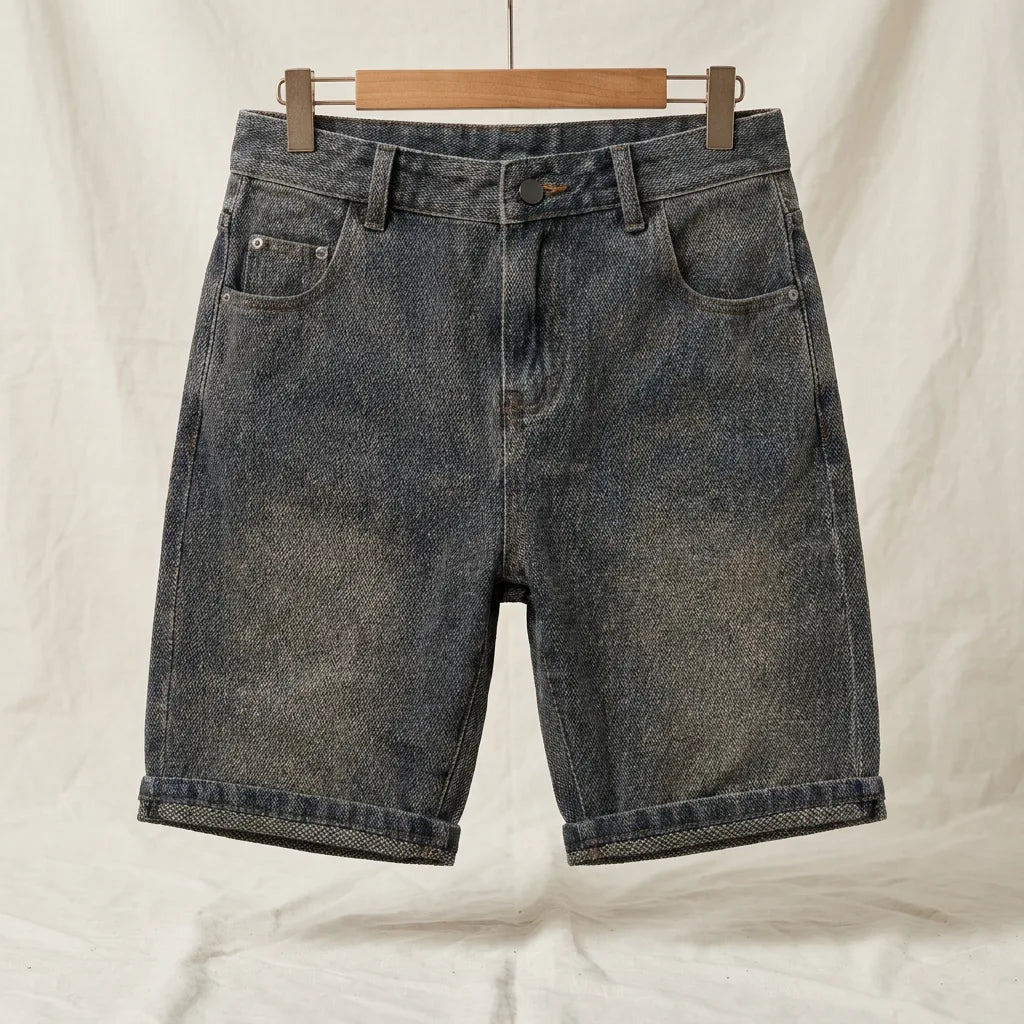 Weston Cotton Denim Shorts - Color:Dark Blue;Size:XS