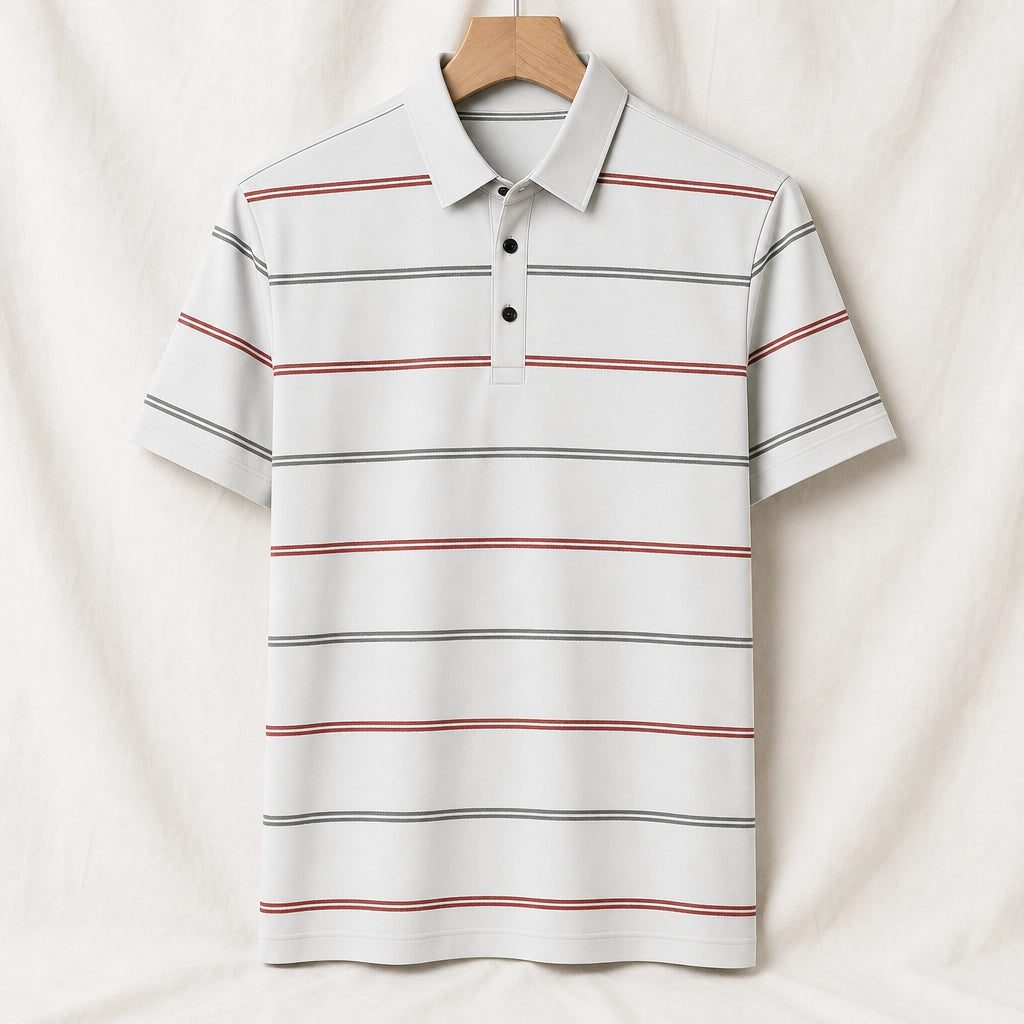 Brooks Striped Knit Polo Shirt - Color:White;Size:S
