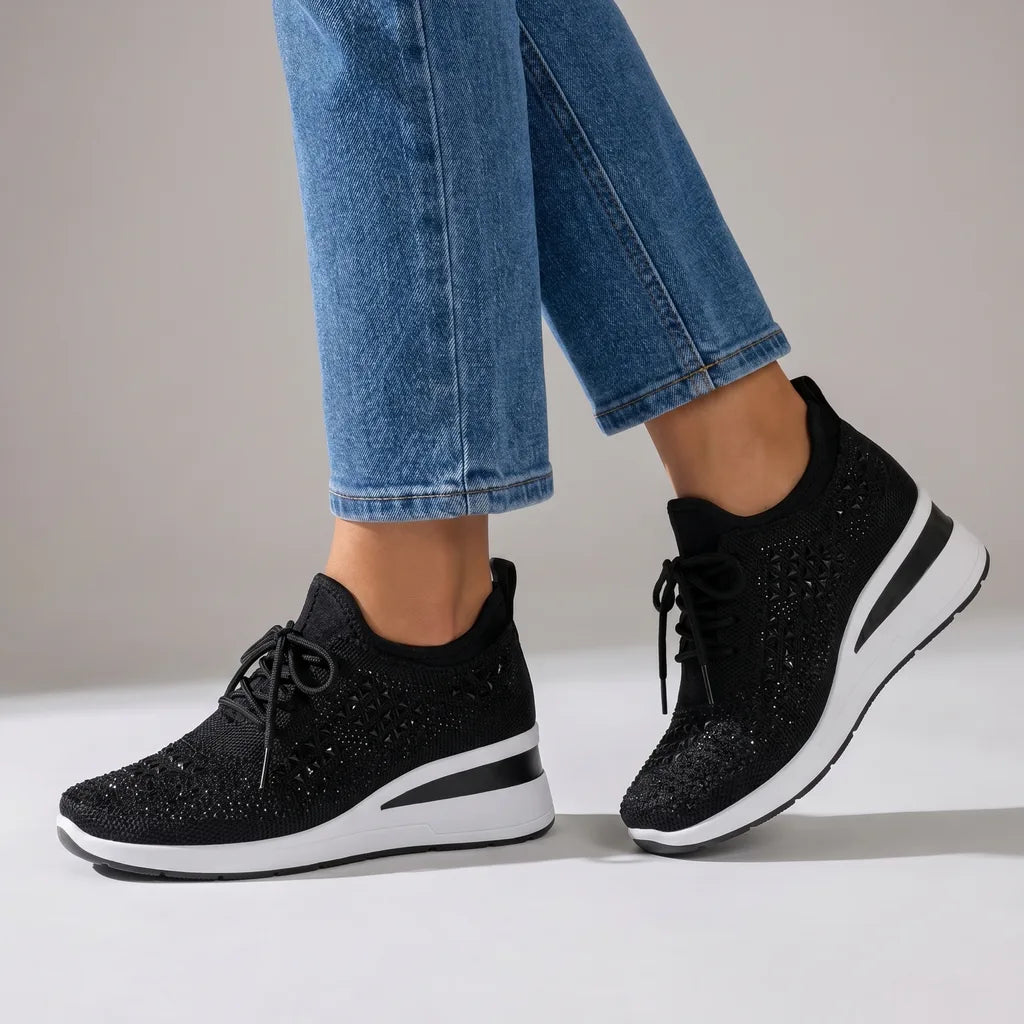 Women's Black Whitcomb Rhinestone Platform Sneakers
