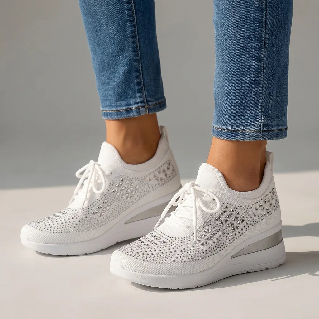 Women's White Whitcomb Rhinestone Platform Sneakers