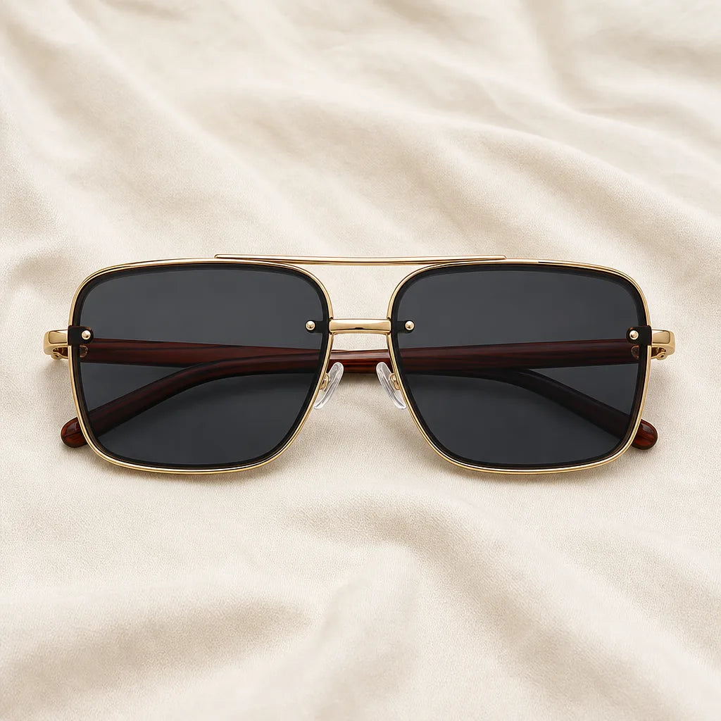 Men's Gold Frame Black Gray Lenses Whittaker Double Bridge Shades