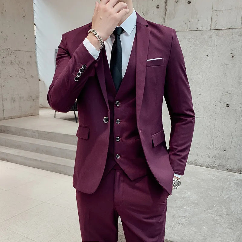 Whittaker | Single Breasted Two-buttons 3 Pieces Suit - Size:XS;Color:Burgundy