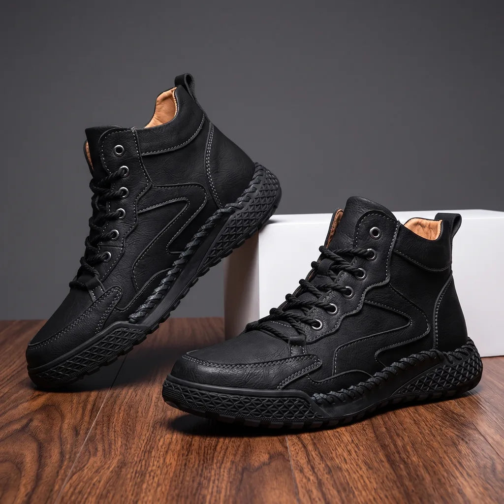 Wilfred | Men's Leather Brown High Top Trainers - Color:Black;Size:38