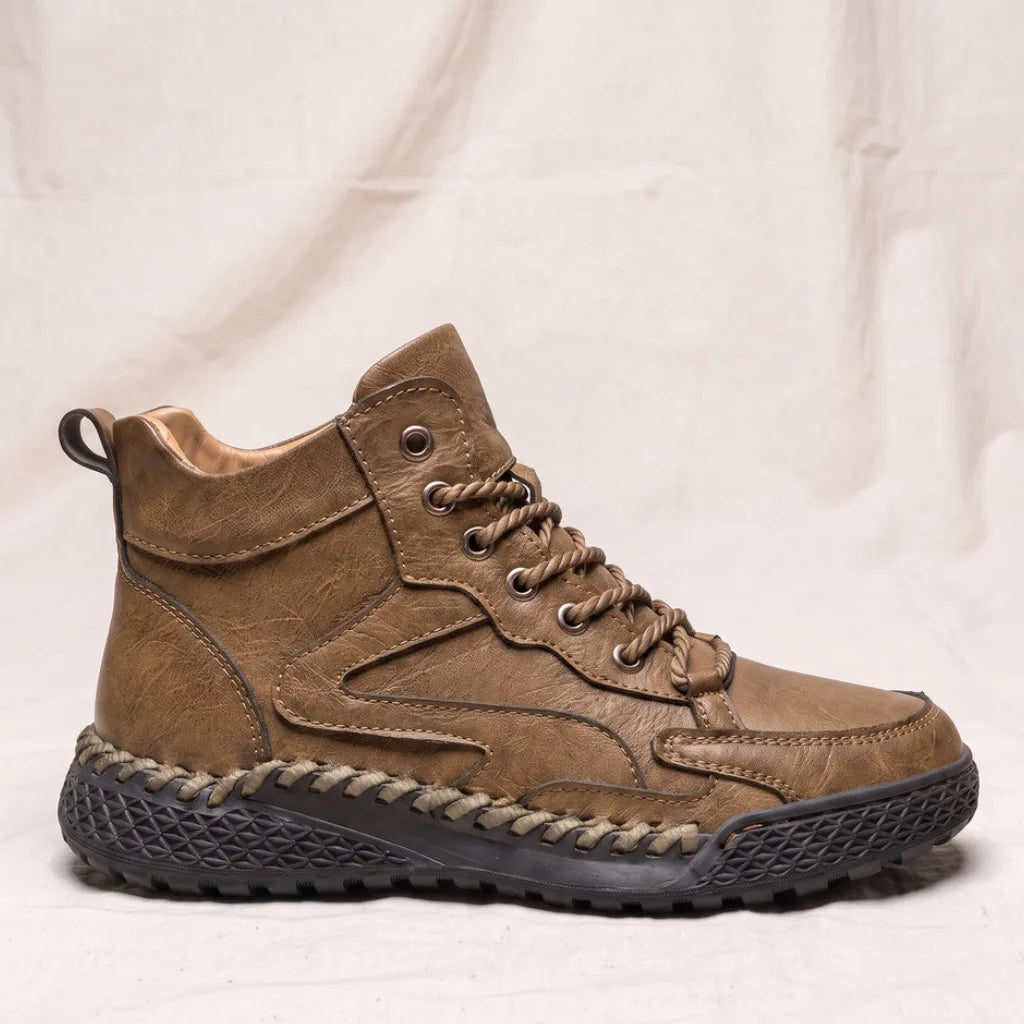 Men's Wilfred | Men's Leather Brown High Top Trainers