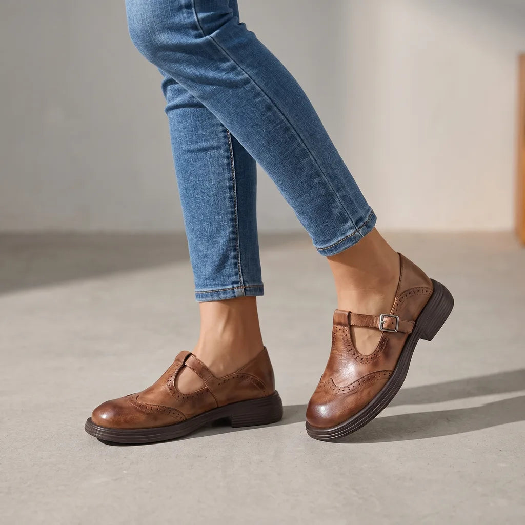 Wilhelmina Mary Jane Shoes - Color:Brown;Size:35