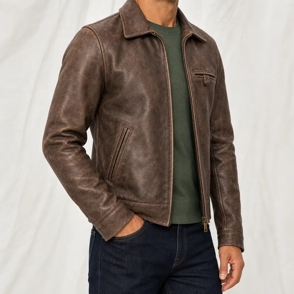 Men's Brown Willa Short Leather Jacket