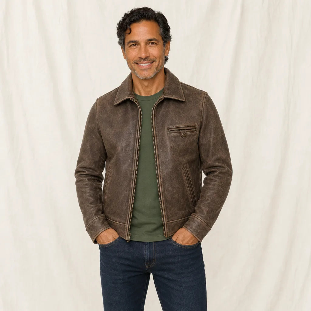 Men's Brown Willa Short Leather Jacket