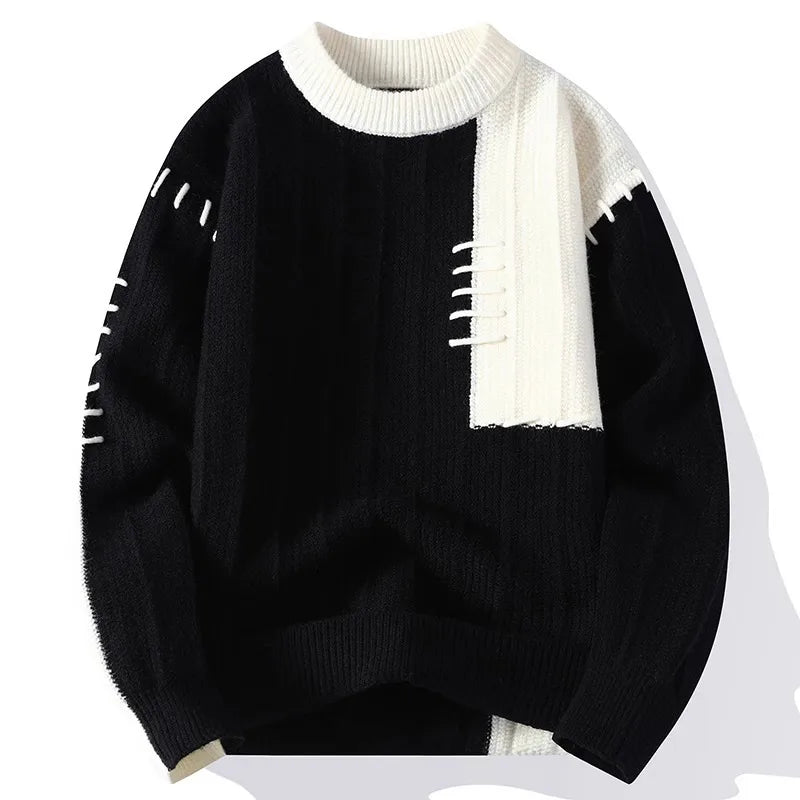Willard | Men's Colour-Block Knitted Jumper - Color:Black;Size:S