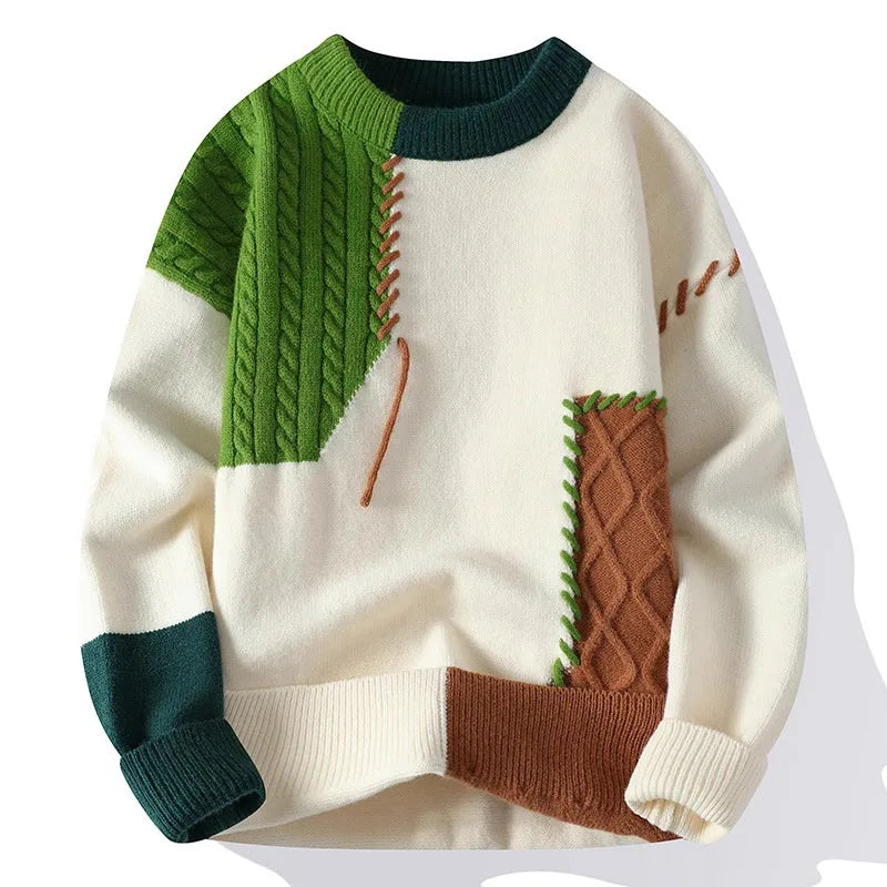 Willard | Men's Colour-Block Knitted Jumper - Color:Green;Size:S