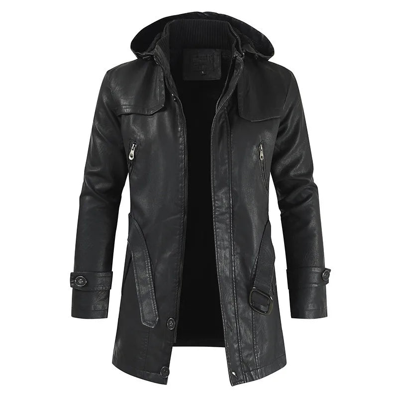 William | Men's Hooded Trench Coat - Color:Black;Size:S