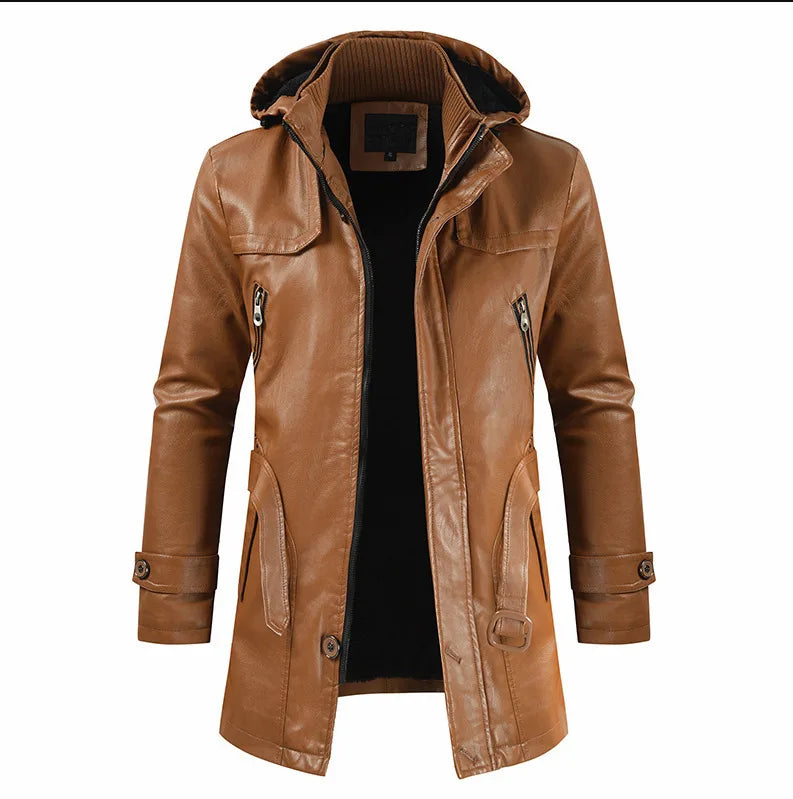 William | Men's Hooded Trench Coat - Color:Brown;Size:S