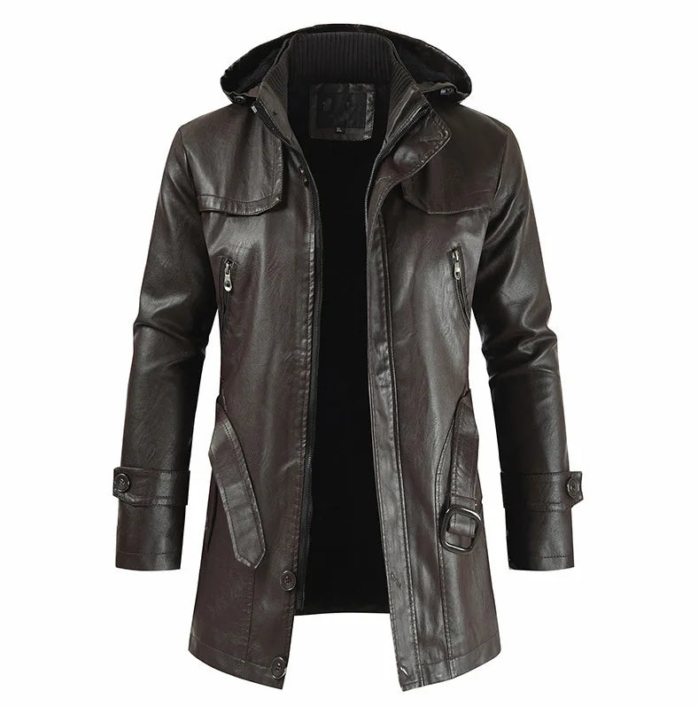 William | Men's Hooded Trench Coat - Color:Dark Brown;Size:S