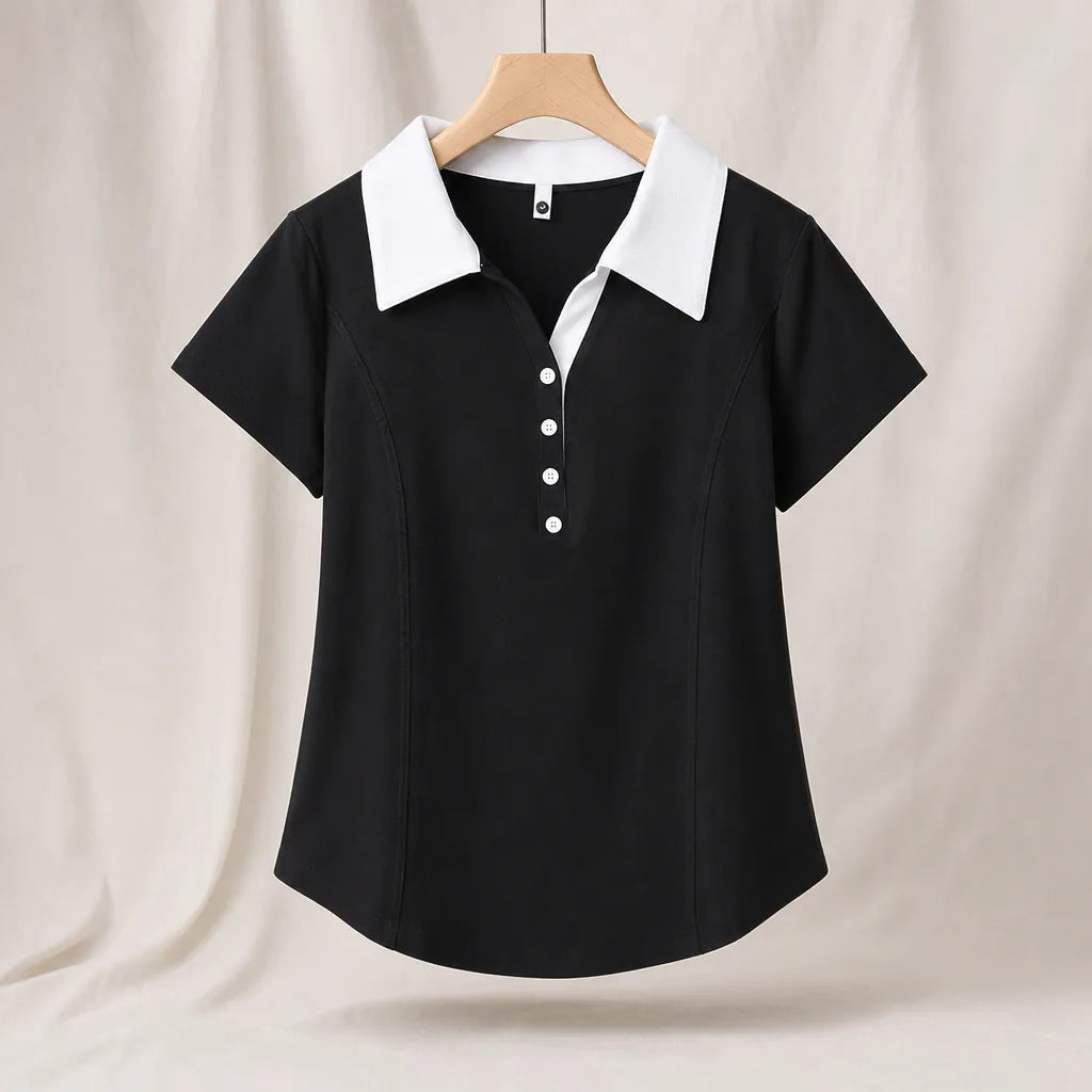 Winona Cotton Polo - Color:Black;Size:M
