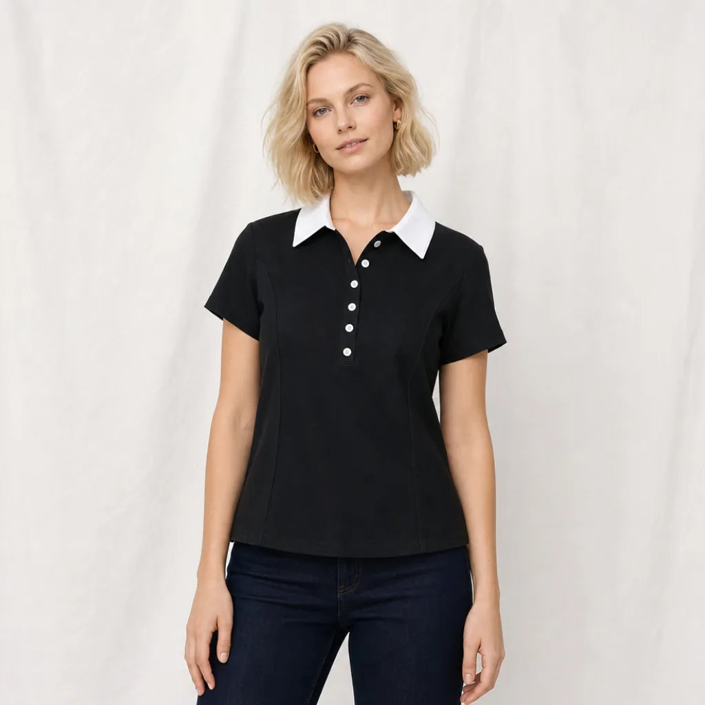 Women's Beckett 纯棉夏季时尚拼接撞色POLO领纽扣短袖潮流新款百搭修身显瘦T恤衫