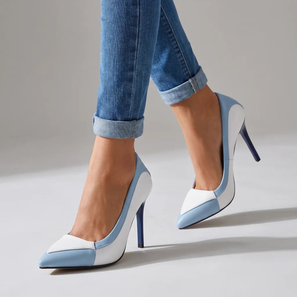 Wolsey Colorblock Pointed Pumps - Color:Blue;Size:35